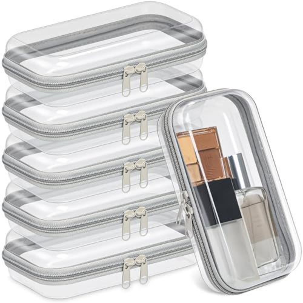 6 Pcs Clear Hard Zipper Case Hard Plastic Zipper Pouches Makeup Bag😼